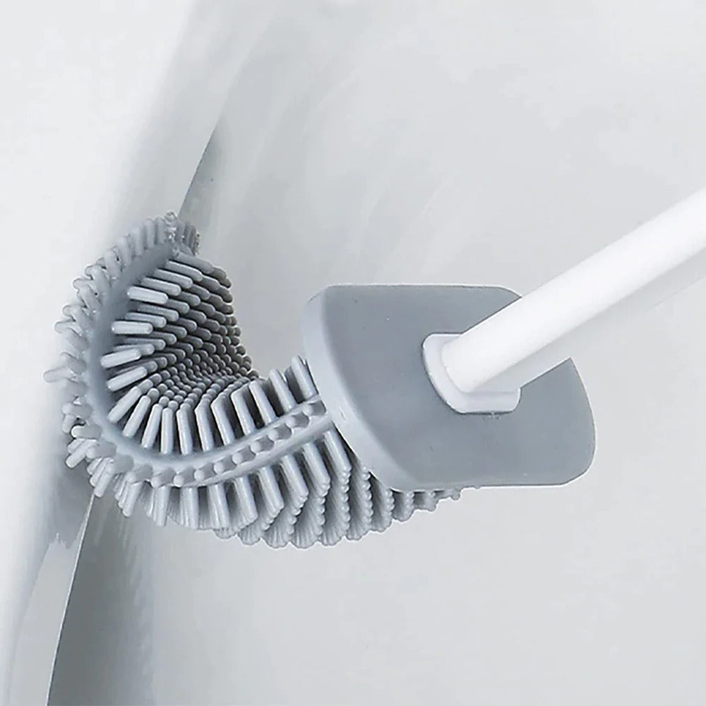 Perie pentru WC din silicon cu suport autoadeziv si cap flexibil
