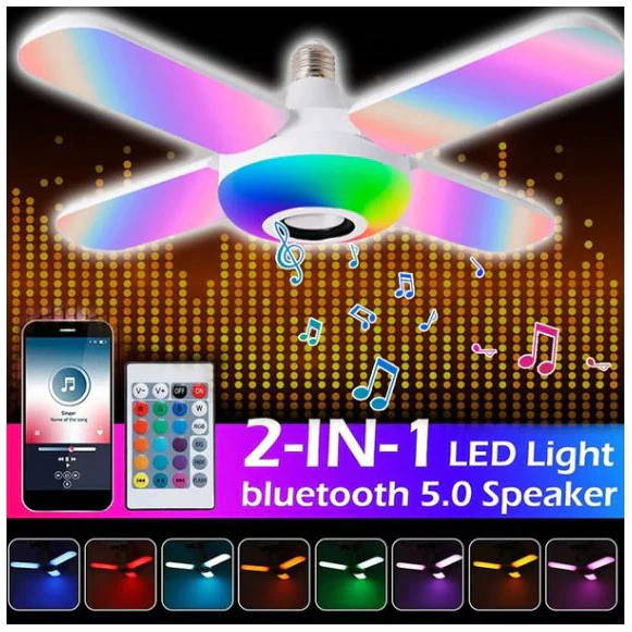 Bec Multifunctional 50W, cu 3 Brate, Lumina RGB, Functie Muzicala Bluetooth