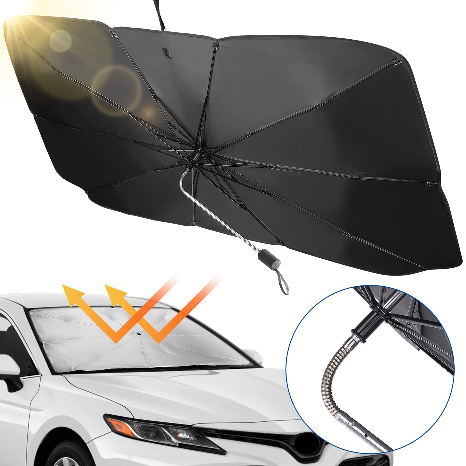 Parasolar tip Umbrela pentru Masina cu Protectie UV, dimensiune 134 x 60 cm