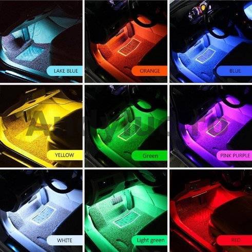 Kit Lumini Ambientale Auto: 4x Baghete LED RGB 12V cu Telecomanda