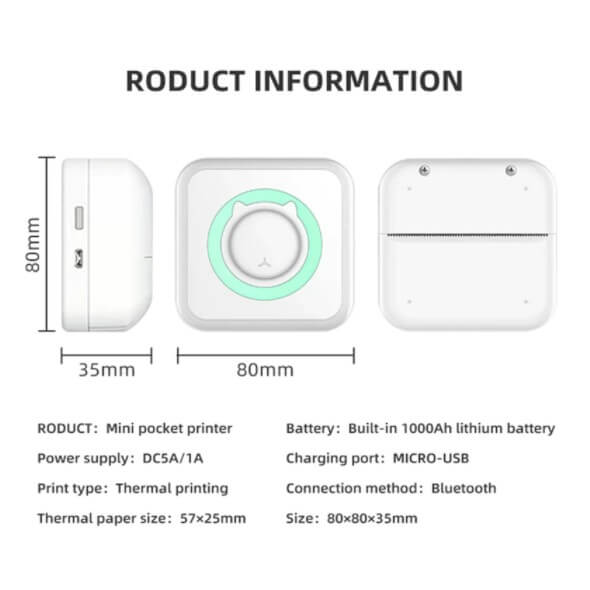 Mini imprimanta cu Rola Termica, pentru telefon, iOS/Android